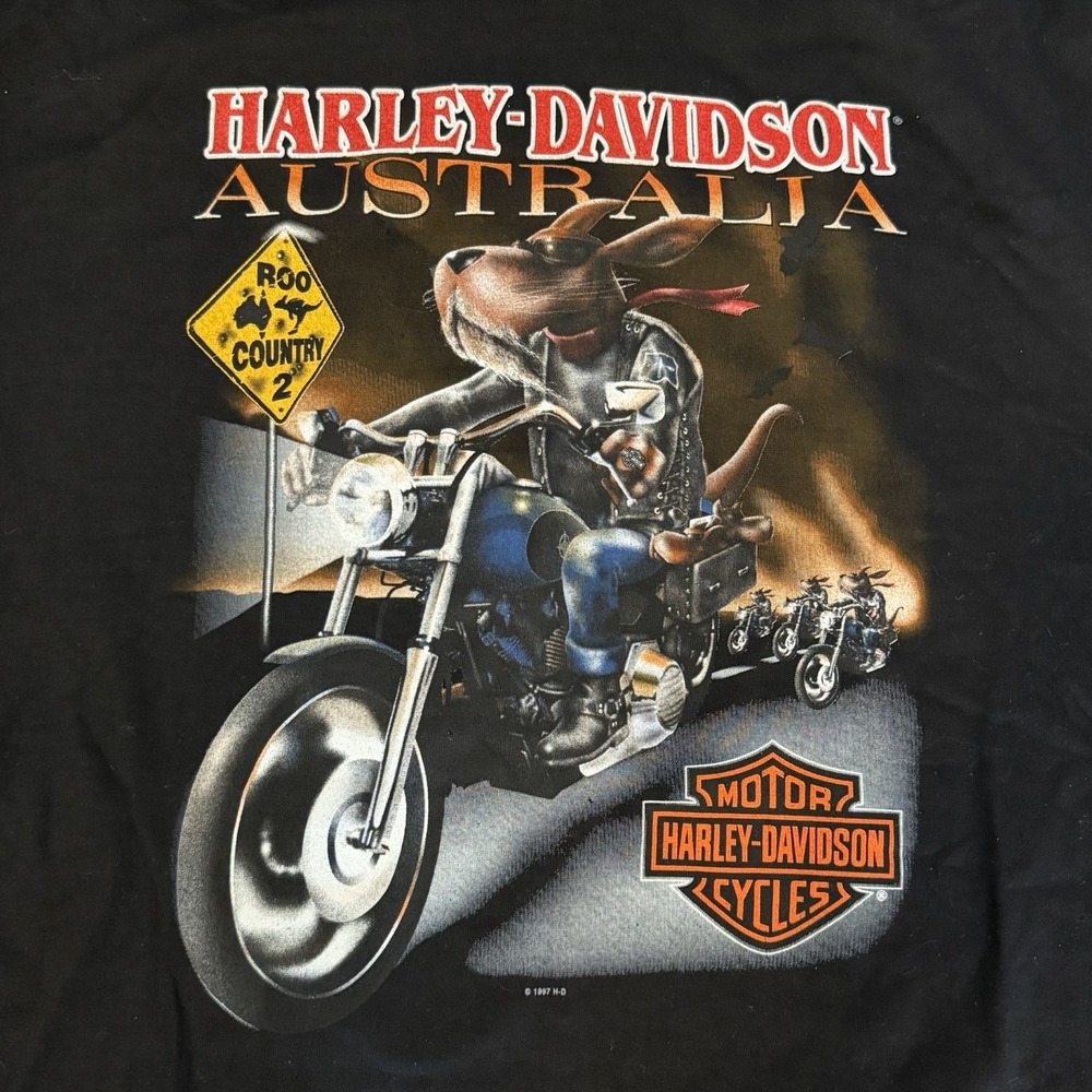 HARLEY DAVIDSON BIKER VINTAGE TEE SHIRT XL Black Kangaroo Australia 1997